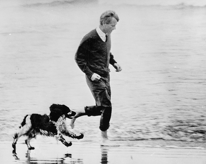 Robert F. Kennedy runs on a beach in Astoria with his dog, Freckles, in May 1968 during the Oregon presidential primary.