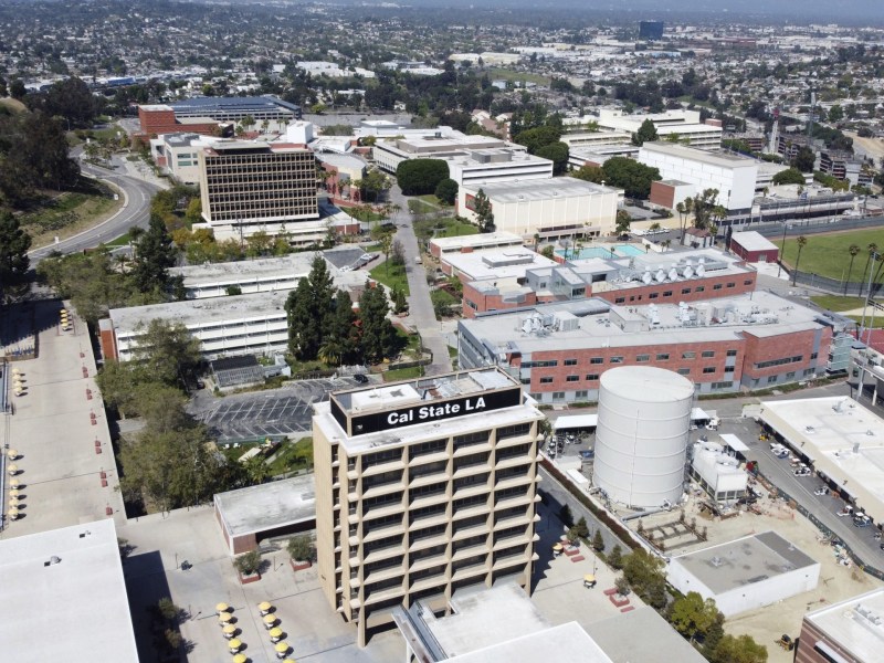 General overall aerial view of Cal State LA, Wednesday, April 1, 2020, in Los Angeles.