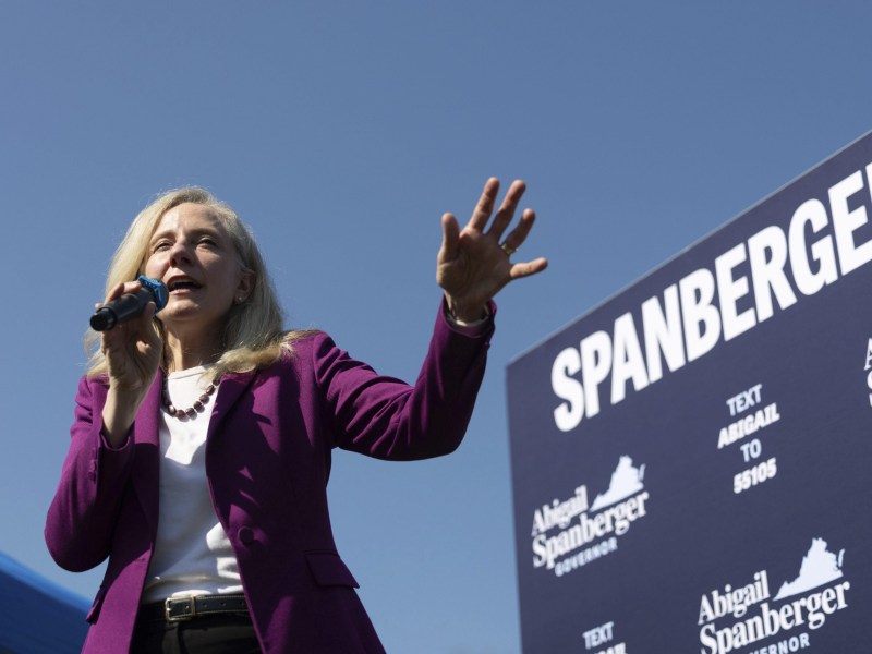 Virginia Governor's race preview: Democratic candidate Abigail Spanberger speaks to a crowd on the first day of early voting in Henrico County, Va., Friday, Sept. 19, 2025.