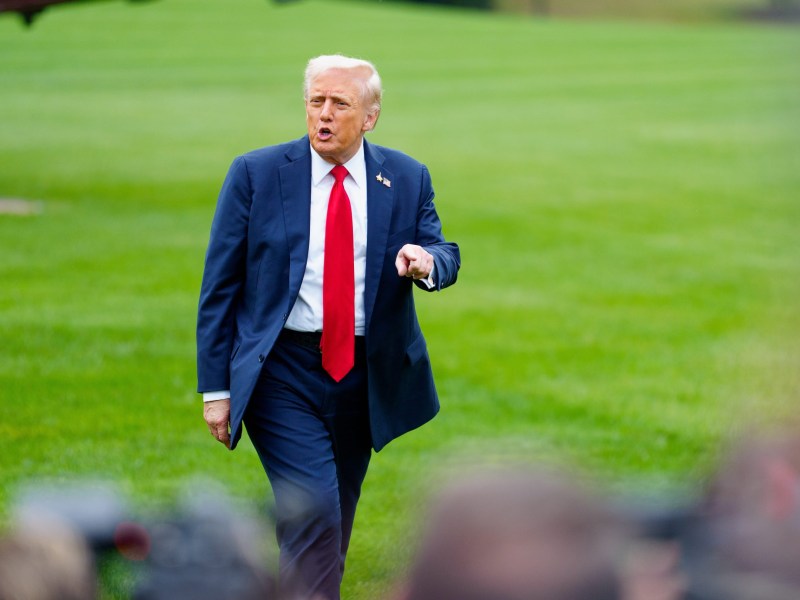 Republicans can end the government shutdown by killing the filibuster. Here, President Donald Trump gives remarks to the media after returning to the White House in Washington DC from a military event on Tuesday, September 30, 2025.