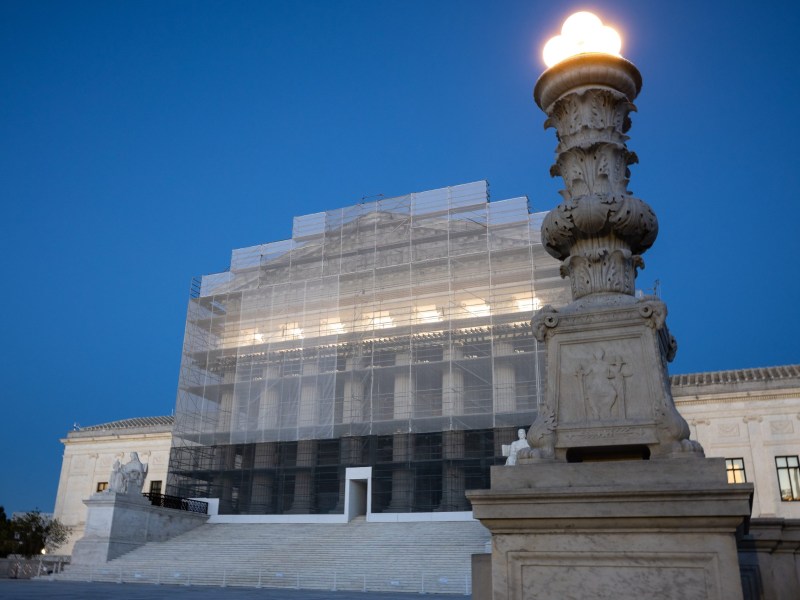 The Supreme Court enveloped in scaffolding, a metaphor, perhaps, for its mysterious shadow docket