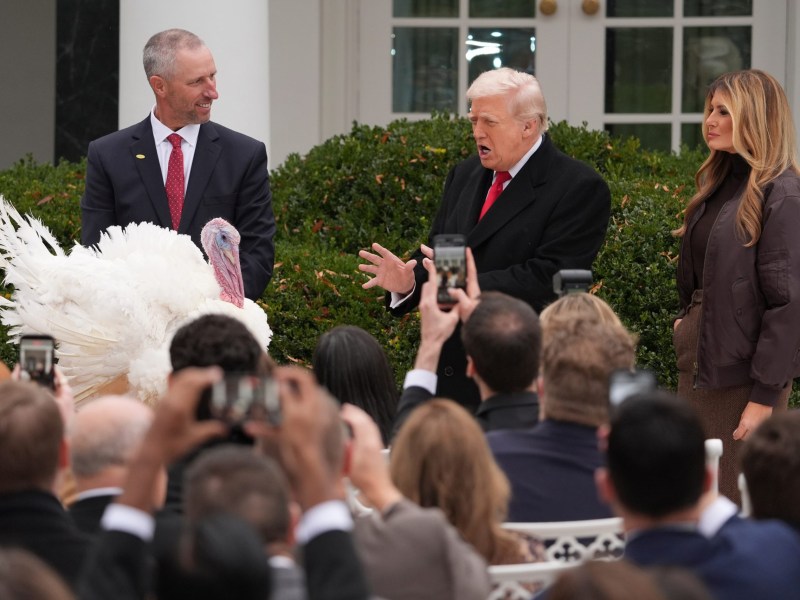 Pardon Machine: President Donald Trump and first lady Melania Trump, stand next to national Thanksgiving turkey Gobble during a pardoning ceremony in the Rose Garden of the White House, Tuesday, Nov. 25, 2025, in Washington.