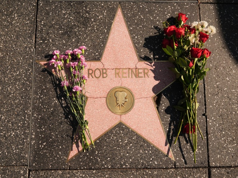 Flowers cover the Walk of Fame star for Rob Reiner Monday, Dec. 15, 2025, in the Hollywood section of Los Angeles.
