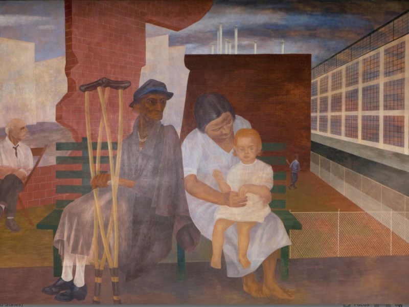 This East Wall panel of the mural depicts old age.